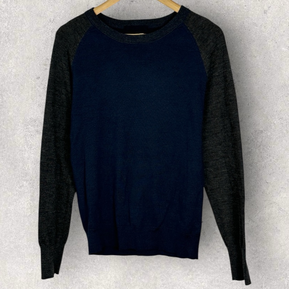 Relwen Cutter Crew Neck Wool Blend Sweater Mens Size Small Navy Blue Grey Knit
